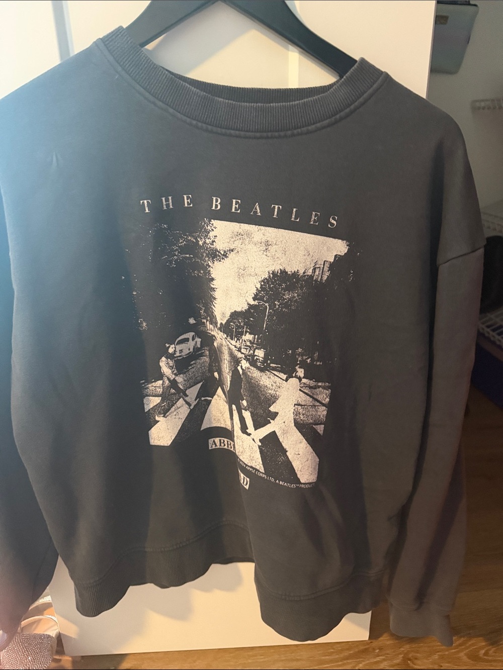 The Beatles Black Graphic Crewneck Sweatshirt with White Abbey Road Print